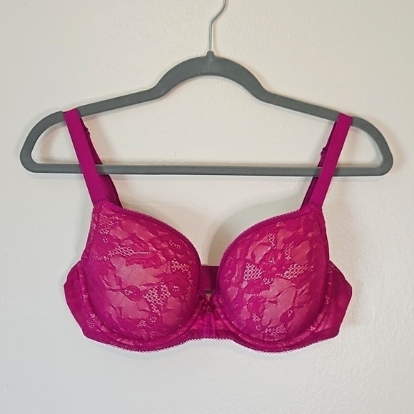 Wacoal lace padded Bra magenta/fuschia Lace 34D underwire EUC - Picture 1 of 5